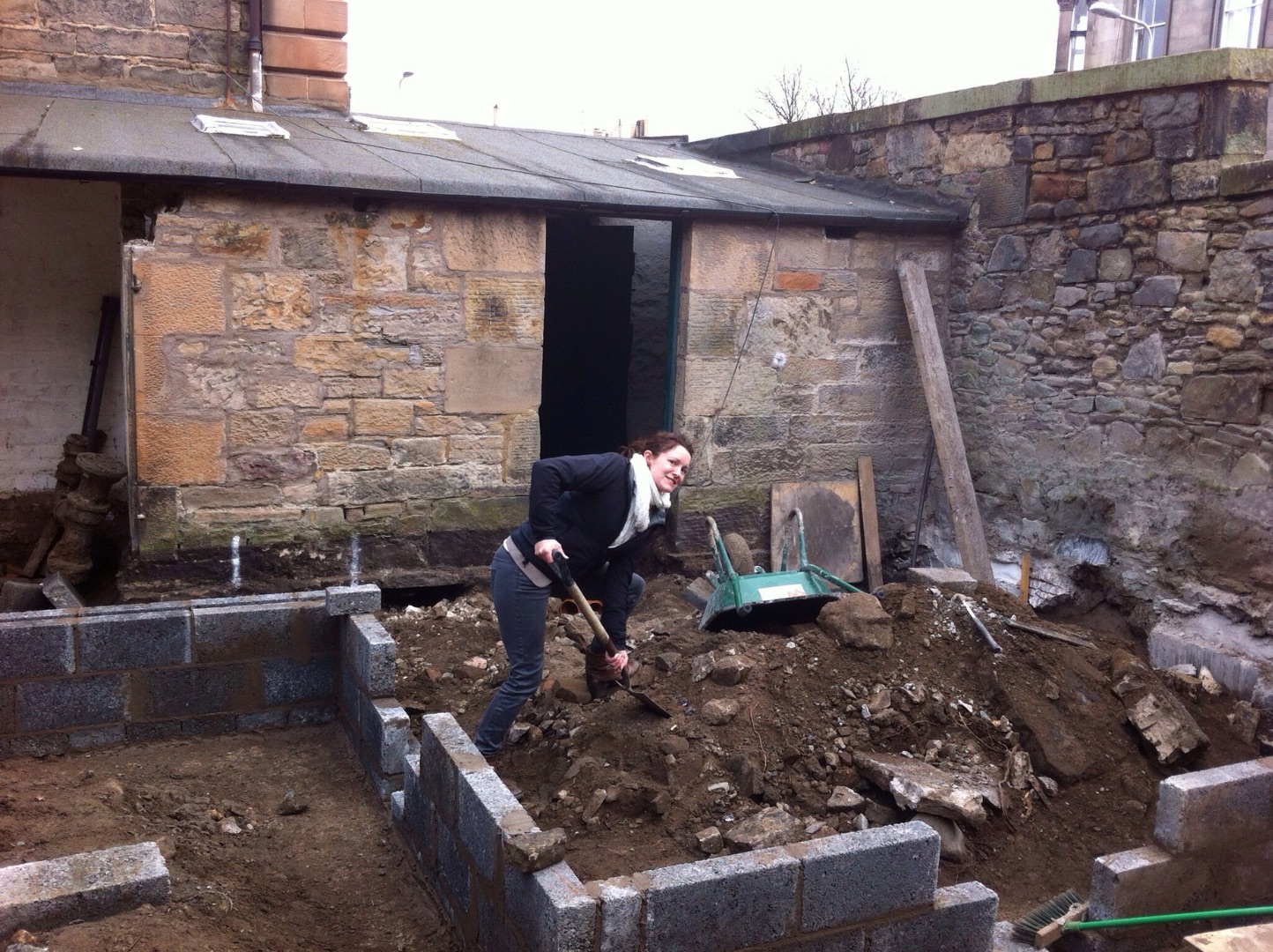 Sally digging during the construction, 2012